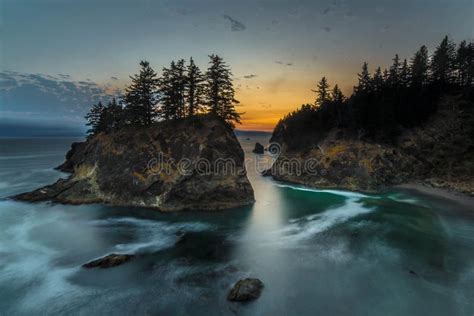 Secret Beach Brookings Oregon at Sunset Stock Photo - Image of ...