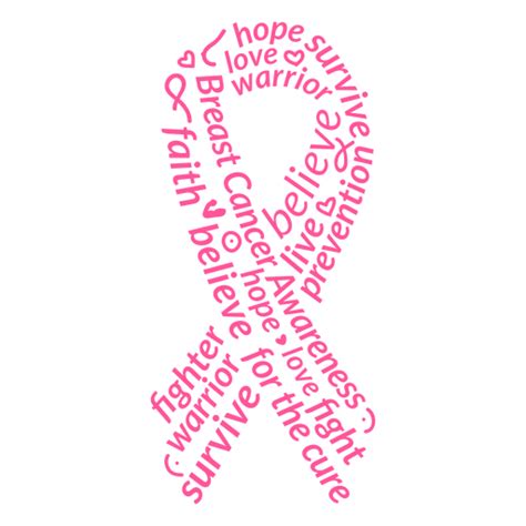 Breast Cancer Words Ribbon Symbol PNG & SVG Design For T-Shirts