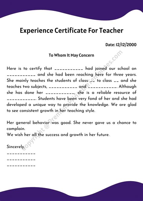 Experience Certificate For Teacher- PDF and Editable Word [Pack of 5]