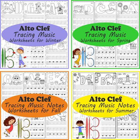 Alto Clef Tracing Music Worksheets Seasonal Bundle