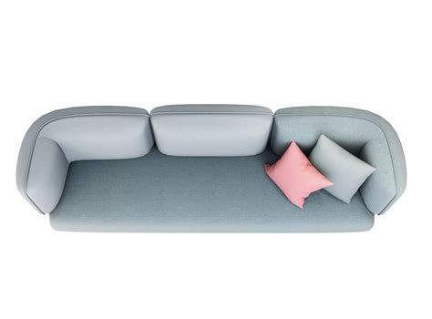 3d Furniture top view cyan fabric nordic double sofa isolated on a ...