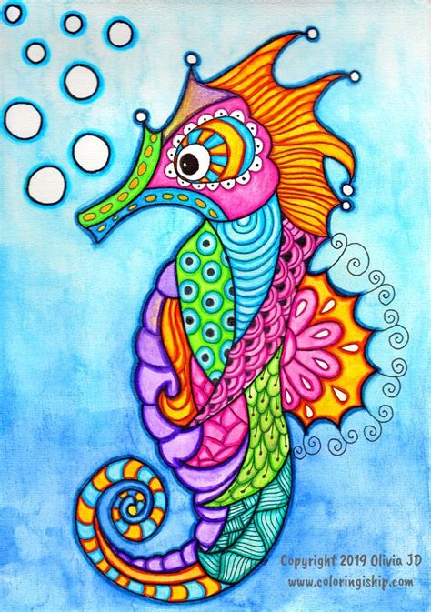 Seahorse Drawing With Color | Coloring Is Hip