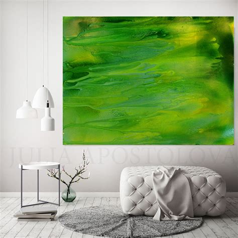 Green Abstract Painting, Large Wall Art, Canvas Print Green Wall Decor ...