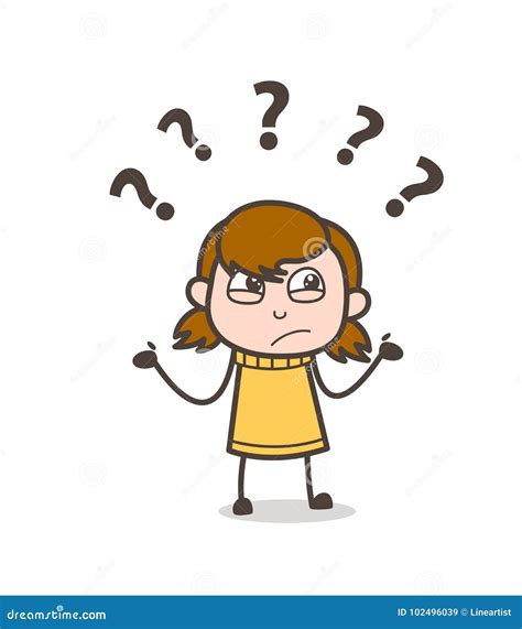 Confused Kid Face Expression - Cute Cartoon Girl Illustration Stock ...