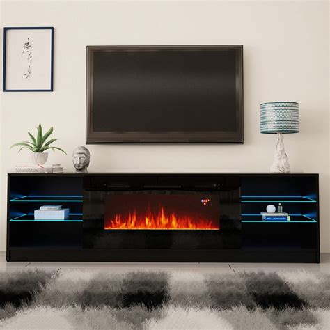 Boston 01 Electric Fireplace Modern 79" TV Stand at Futonland