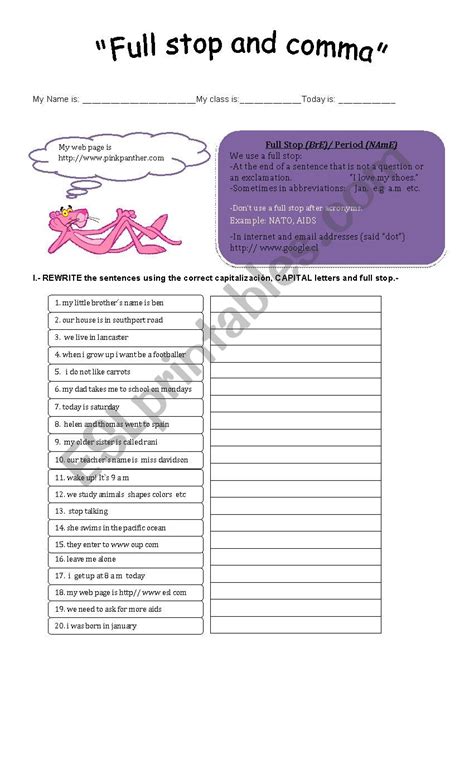 full stop and comma - ESL worksheet by aprilfirst83