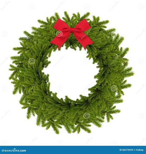 Traditional Green Christmas Wreath with Red Bow Isolated on Whit Stock ...