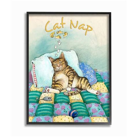 Stupell Industries Cat Nap Funny Cat Cartoon Pet Design Framed Wall Art ...