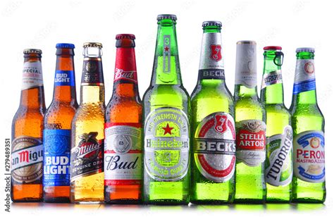 Bottles of famous global beer brands Stock Photo | Adobe Stock