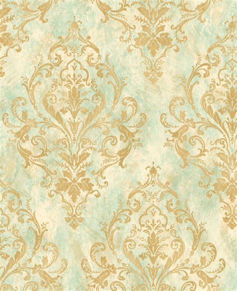 Victorian Damask Gold Wallpaper Blue Cream Vintage Diamond Pattern ...