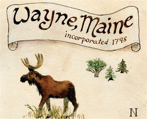 Illustrated Map of Wayne, Maine – Fine Art Print – Jen Greta Cart