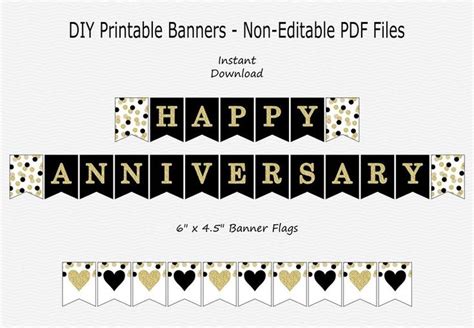 Happy Anniversary Banner Black & Gold Glitter Confetti - Etsy ...