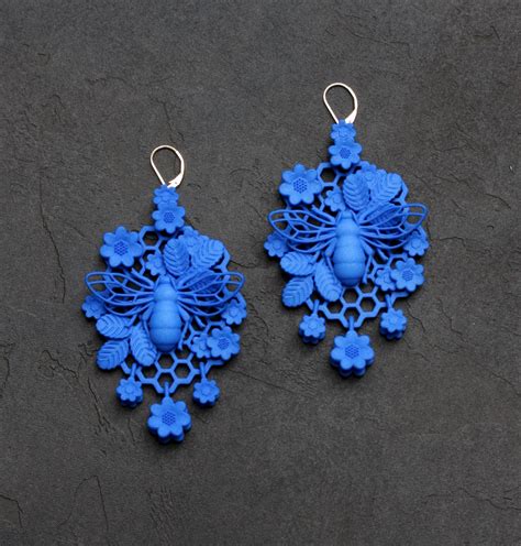 3D Printed Earrings | Statement Blue Earrings by MALINKO Design