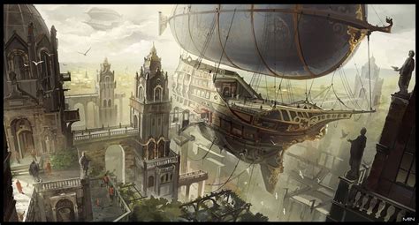 Airship dock, by Min Nguyen : r/ImaginarySteampunk