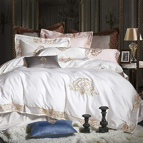 Duvet Cover Sets,Egyptian Cotton Luxury Royal Bedding Set White Gray ...