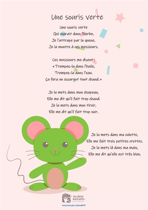 Comptine Une souris verte - paroles de la chanson > Mes Jeux Educatifs