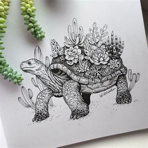 30 Intricate Drawings Of Animals Created By Me | Turtle drawing ...