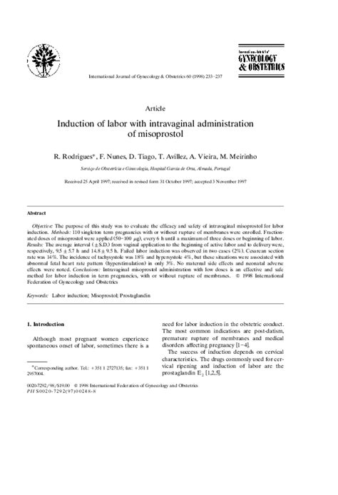 (PDF) Induction of labor with intravaginal administration of ...