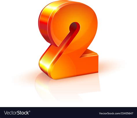 Shiny orange red 3d number 2 on white background Vector Image