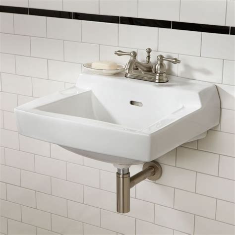 Prescott Wall-Mount Sink - 4" Centerset Faucet Hole Drillings - White ...