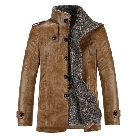 HOT! winter warm motorcycle Leather jacket men's jacket business collar ...