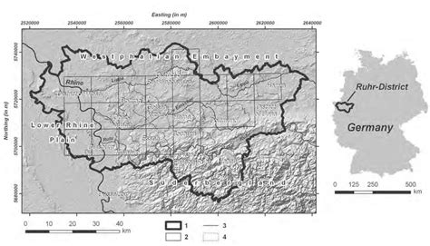 Map of the Ruhr District and location of digitised historical maps ...