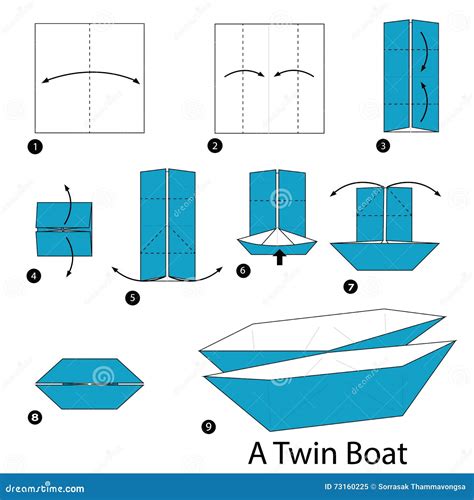 Step by Step Instructions How To Make Origami a Twin Boat. Stock Vector ...