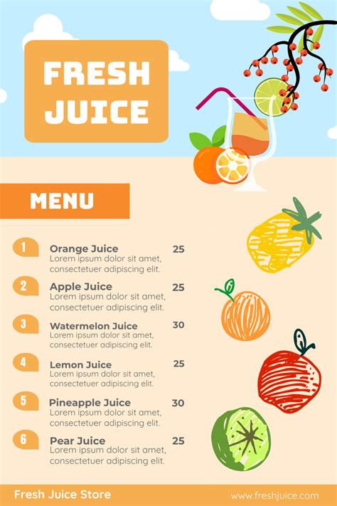 Fresh Juice Menu Design