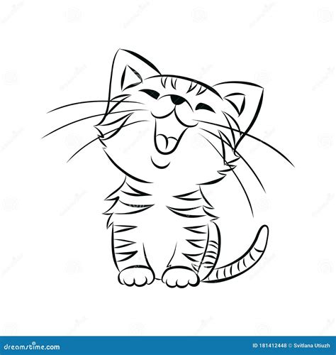 Vector Kitten Cute Happy White Cat Smiling Character Cat Drawing ...