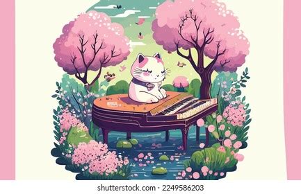 Cute Anthropomorphic Cat Playing Piano Stock Vector (Royalty Free ...