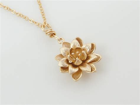 Gold lotus necklace gold flower necklace