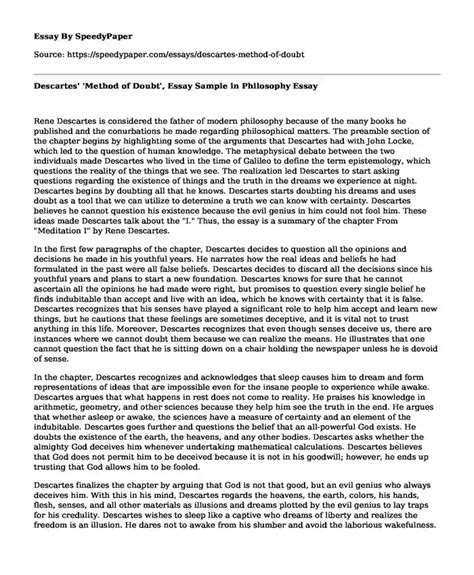 📌 Descartes' 'Method of Doubt', Essay Sample in Philosophy ...