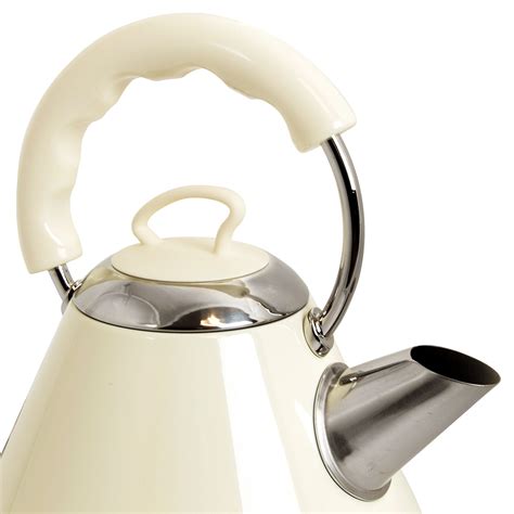 Charles Bentley Cordless Cream Pyramid Kettle 3000W 1.7 Litre Stainless ...