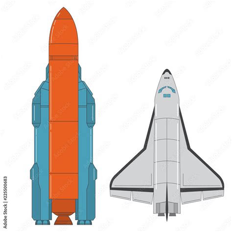 Space shuttle. Missile launch. Concept design an icon rocket. Flat line ...