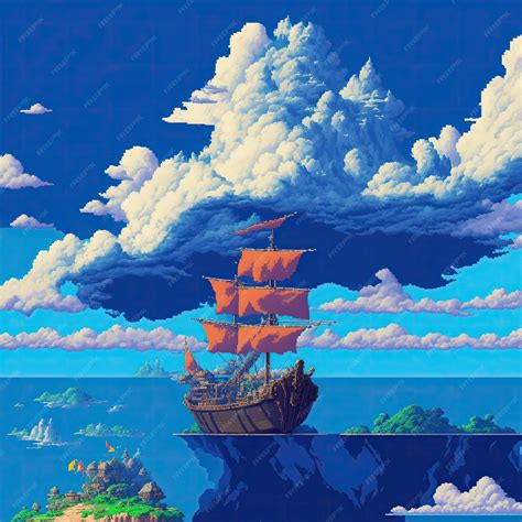 Premium AI Image | pixel art of a boat reaching an island in the clouds