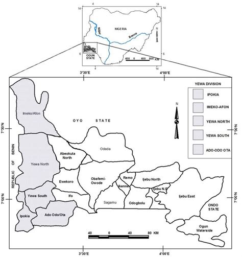 Map of Ogun State showing the study area, Yewa Division. | Download ...