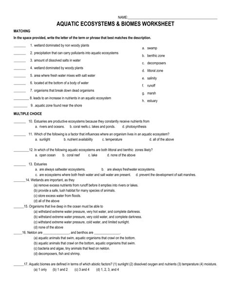 aquatic-ecosystems-biomes-worksheet