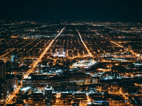 Night City City Lights Aerial View Overview Chicago 4k Wallpaper | TOPpng