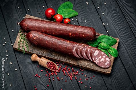 Smoked sausage from different types of meat Stock Photo | Adobe Stock