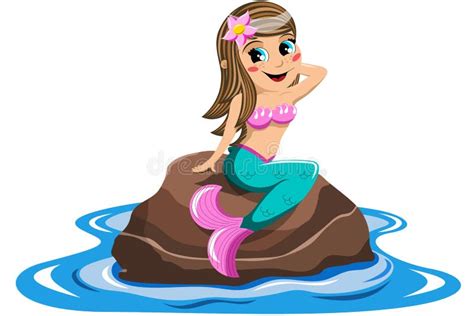 Little Mermaid Sitting Rock Sea Stock Vector - Illustration of tale ...