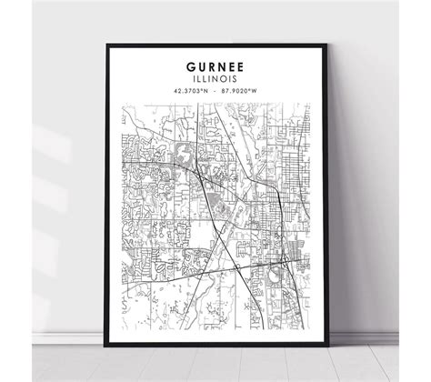 Gurnee Map Print Gurnee Illinois Map Print Gurnee Illinois Map Decor ...