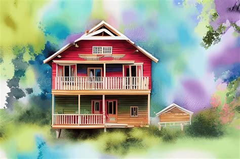 Colorful Watercolor Charming Wooden House Illustration · Creative Fabrica