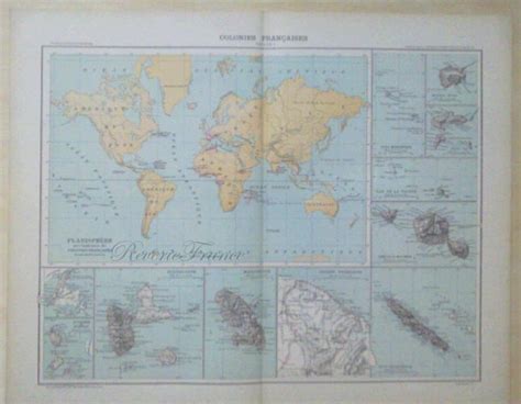 Antique World Map - 1890 Large World Map, French Colonies by ...