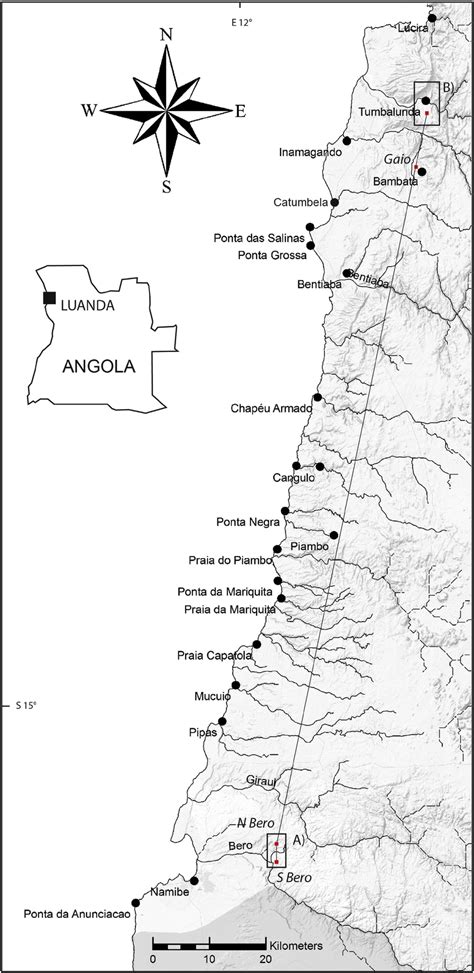 Geological map of the Namibe Basin (SW Angola) showing the locations of ...