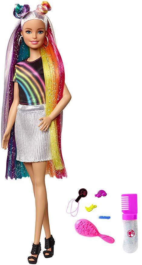 Barbie Doll, Rainbow Sparkle Hair with Extra Long 7.5-Inch Blonde ...