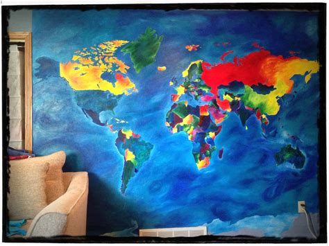 a painting of the world on a wall