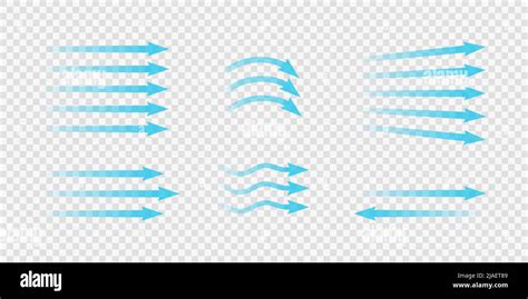 Air flow. Set of blue arrows showing direction of air movement. Wind ...