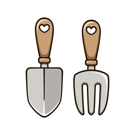 Garden shovel and hand fork rake cute cartoon illustration. Gardening ...