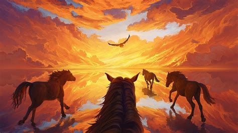 Wild Horses Running Sunset