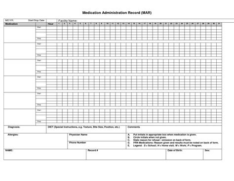 Printable Medication Mar Sheet